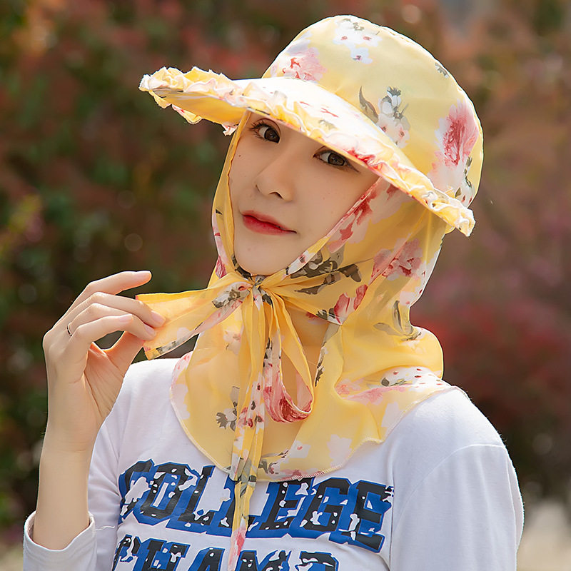 采茶骑车遮阳帽格黎碎花大帽檐图片