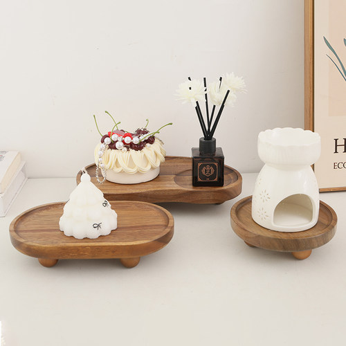 复古实木香薰托盘首饰展示高脚盘