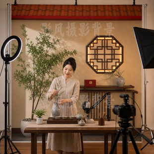 新中式情感口播知识直播背景布茶艺茶叶珠宝奢侈品玉石带货直播墙