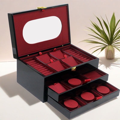 高档钢琴漆轻奢三金首饰收纳盒