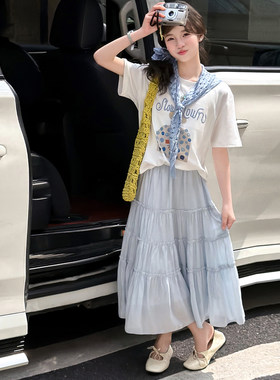韩系女童夏季薄款短袖裙子两件套