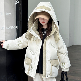 女童压花棉袄冬2025新款中大童羽绒棉服连帽加厚外套洋气保暖棉衣