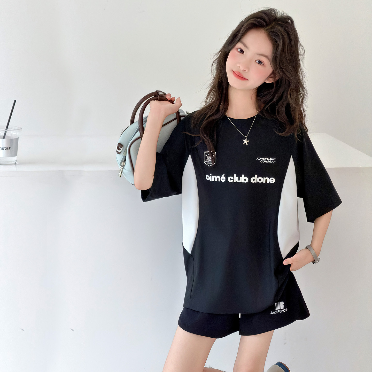 女童运动套装速干夏2026新款字母短袖t恤薄款短裤冰丝两件套凉感9
