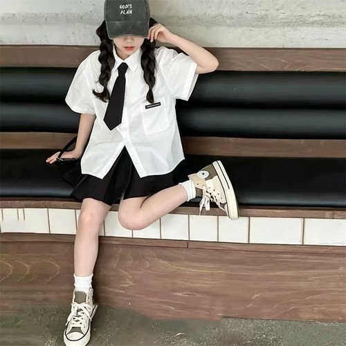 学院风两件套夏jk百褶裙短袖套装