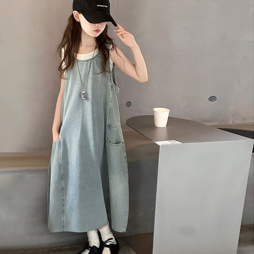 女童连衣裙韩版夏牛仔背心裙洋气