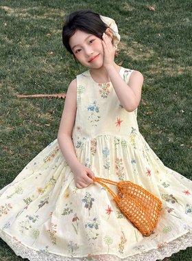 女童连衣裙韩版夏花边碎花裙洋气