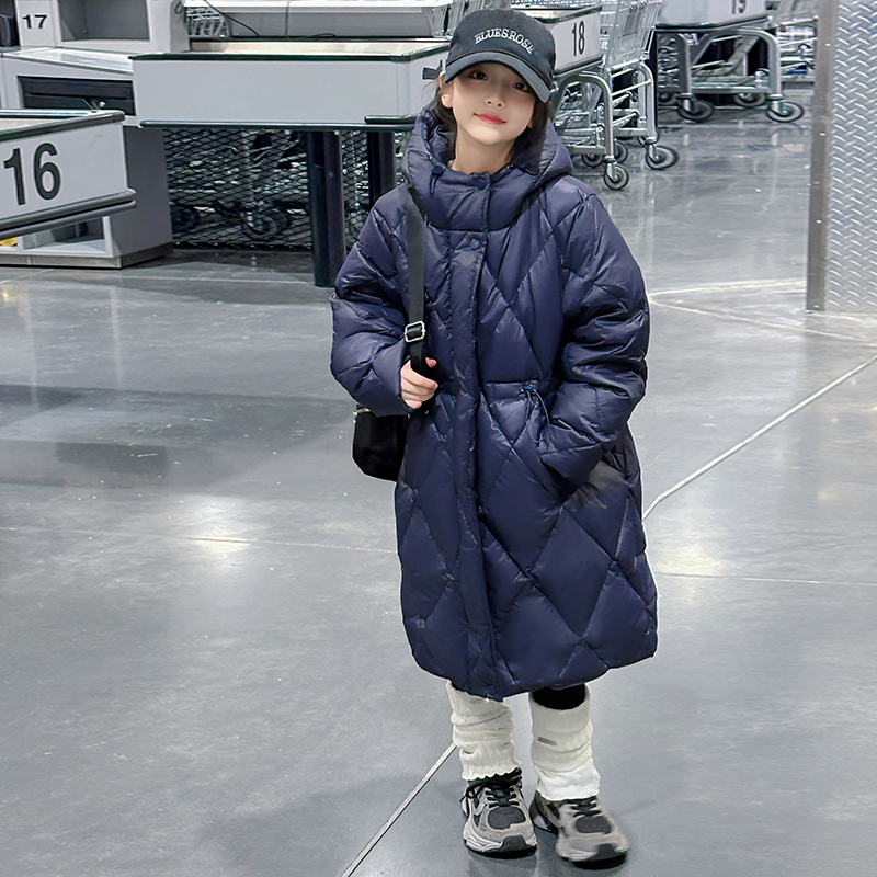 长款加厚女童连帽羽绒服过膝外套