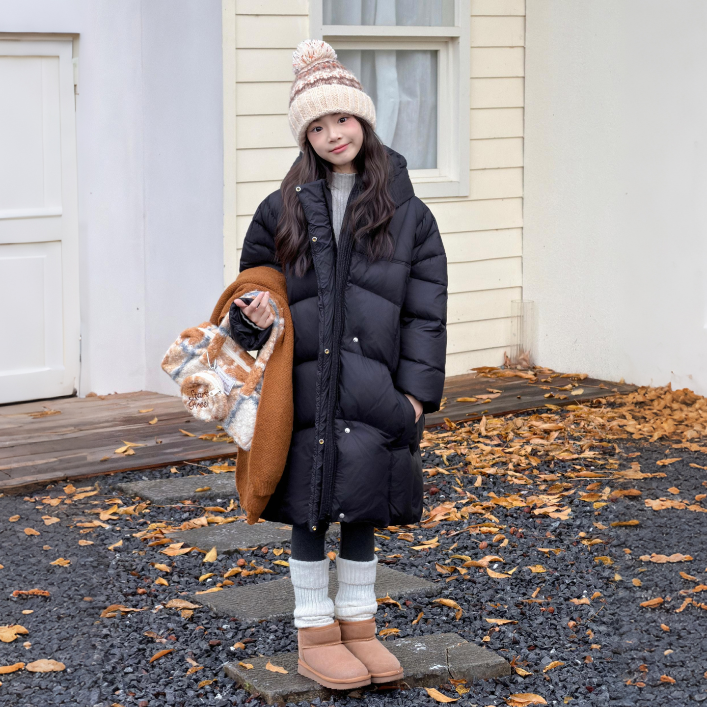 中长款厚女童连帽羽绒服90白鸭绒