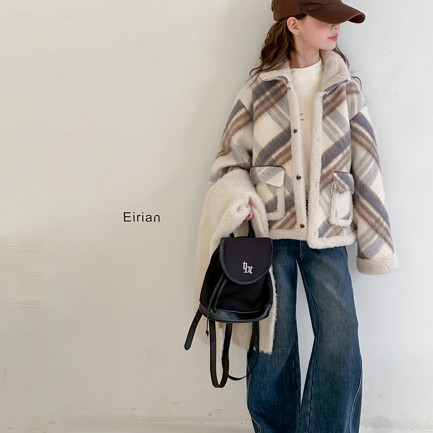 皮毛一体外套秋冬装翻领条纹上衣