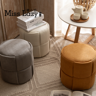 凳简约编织化妆 懒小姐圆形小凳子家用矮凳客厅茶几脚踏凳实木换鞋