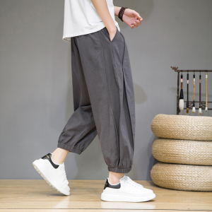 2025夏季风宽松休闲裤男日系七分裤潮流大码阔腿哈伦裤K95P45，男装牛仔裤，星座220-2