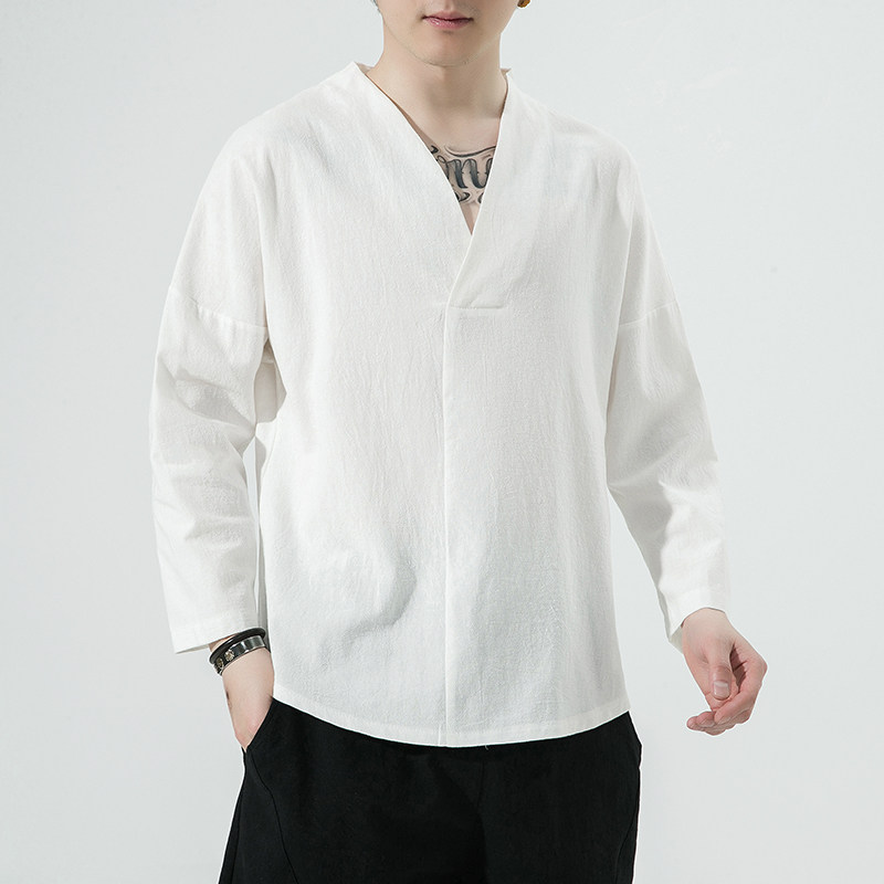 春夏风七分袖T恤男潮流中式汉服潮流V领半袖t恤衫上衣AC03P25,男装T恤,星座220-2