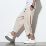 2025夏季休闲七分裤男风棉麻哈伦裤潮流大码宽松沙滩裤K56P40，男装牛仔裤，四季星座220-2