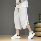 2025夏季风条纹七分裤男宽松大码阔腿哈伦裤潮沙滩裤K2313P45，男装牛仔裤，星座220-2