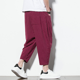 2025夏季风七分裤男宽松亚麻休闲裤潮流大码小脚哈伦裤K96P40，男装牛仔裤，四季星座220-2