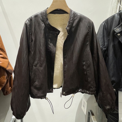 加绒加厚保暖皮衣外套女2025秋冬新款小个子百搭休闲立领夹克上衣