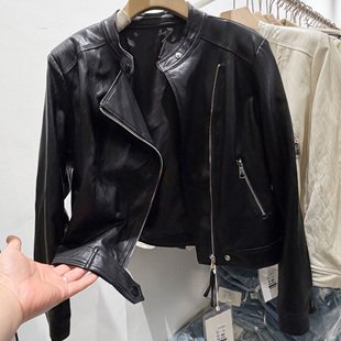 短款修身皮衣外套女2026春季新款百搭显瘦机车蛋白皮夹克拉链上衣