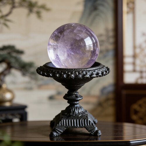 侘寂中古风黑色铸铁手工高脚水晶球底座稳重创意桌面客厅装饰摆件