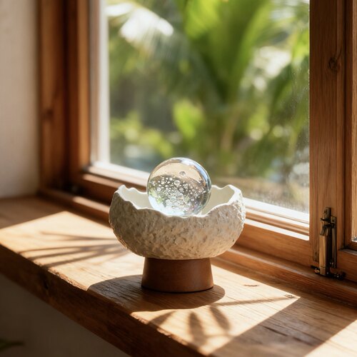 现代陶瓷水晶球托盘实木底座高脚高颜值创意桌面床头柜装饰品摆件
