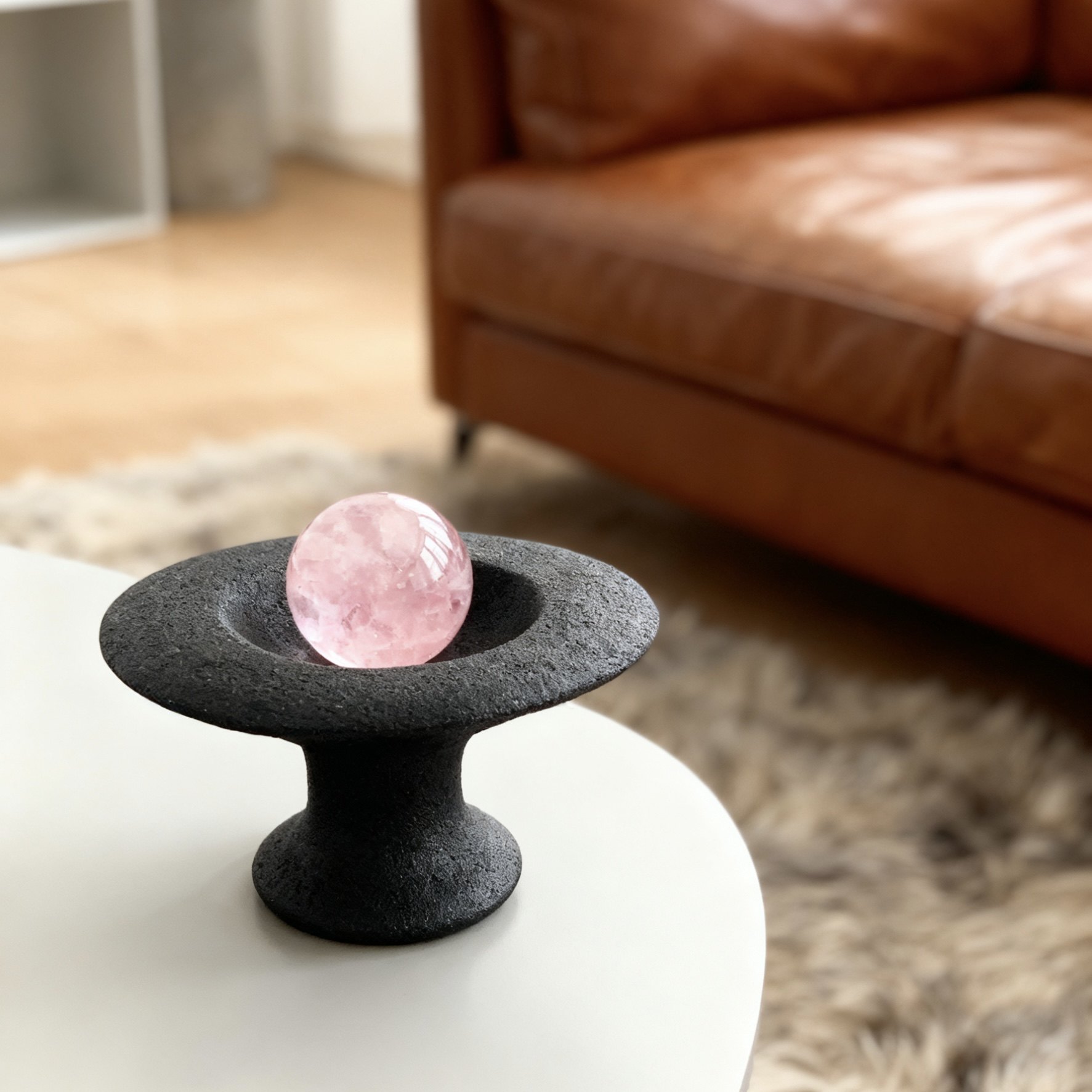 侘寂风黑色陶瓷高脚水晶球托盘高颜值专用底座器皿稳定美观可观赏