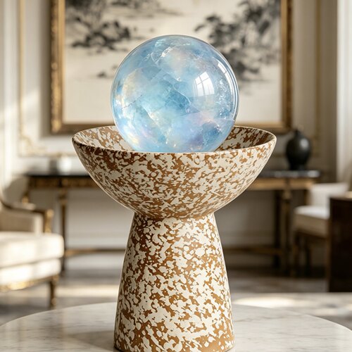新中式中古超大号陶瓷水晶球底座稳定桌面房间玄关装饰品摆件摆设