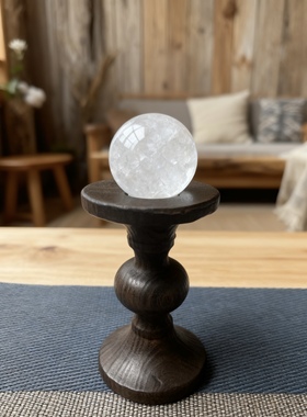 中古风实木水晶球底座底托玄关室内桌面小装饰品木质专用高脚摆件