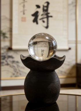 手工纯天然香樟木实木水晶球底座专用器皿摆放桌面房间装饰品摆件