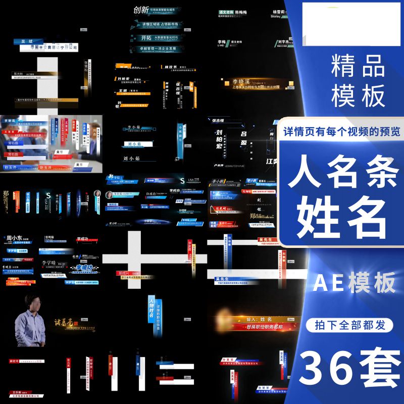人名条字幕条名字横竖版人物职务介绍角标姓名AE模板视频素材