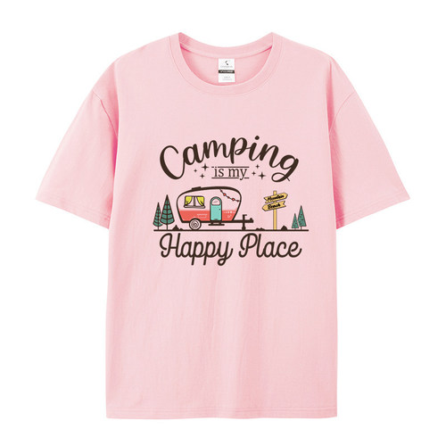 露营风Camping复古风美式街头ins潮牌设计感小众纯棉短袖t恤上衣