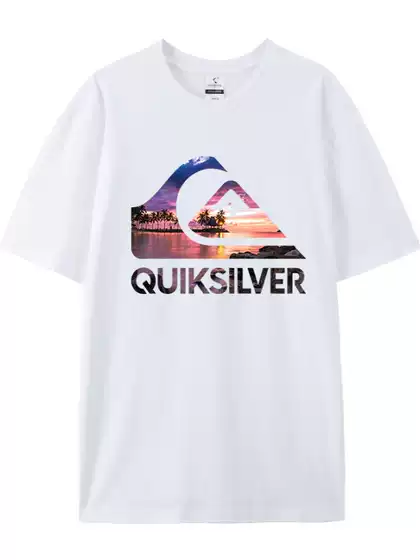 Quiksilver Hawaiian Style Fashion Printed T-Shirt Summer Men's Loose Casual Pure Cotton Short-Sleeved T-Shirt
