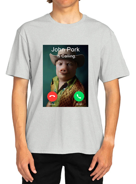 约翰·波克正在打电话幽默有趣的T恤猪爱人图形t恤男士纯棉短袖
