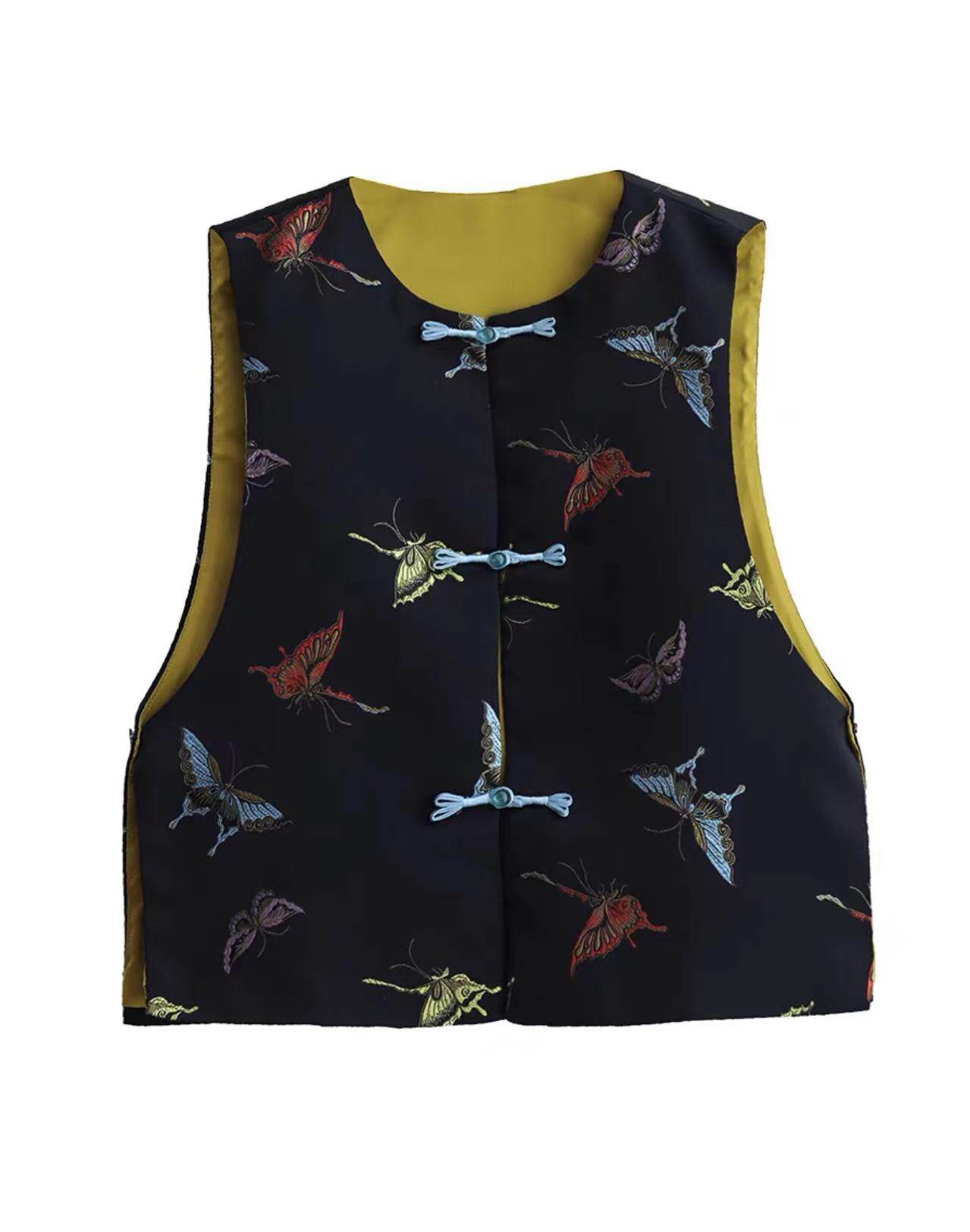 빅 브랜드 할인 대외 무역 상품 원래 꼬리 싱글 컷 라벨 여성의 새로운 중국 스타일 국가 스타일 조끼 버클 조끼 자켓 탑