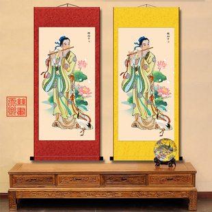 韩湘子八仙画像祖师爷神像中式客厅玄关卧室挂画丝绸卷轴国画包邮