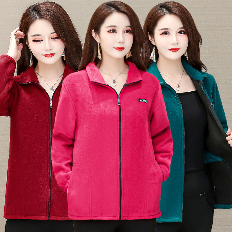 户外中年风摇粒绒开衫抓绒妈妈装
