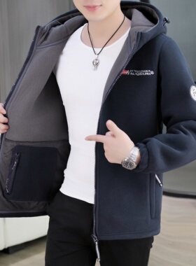 摇粒绒外套男士秋冬款加厚立领夹克男装抓绒衣冬季新款羊羔绒上衣