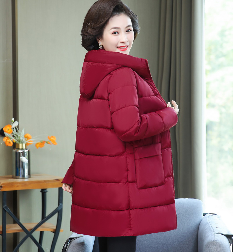 2024新款妈妈冬装中长款羽绒棉服外套特大码中老年人棉袄连帽棉衣
