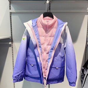 特步童装2023冬季新款女中大童梭织两件套渐变羽绒服677424354423