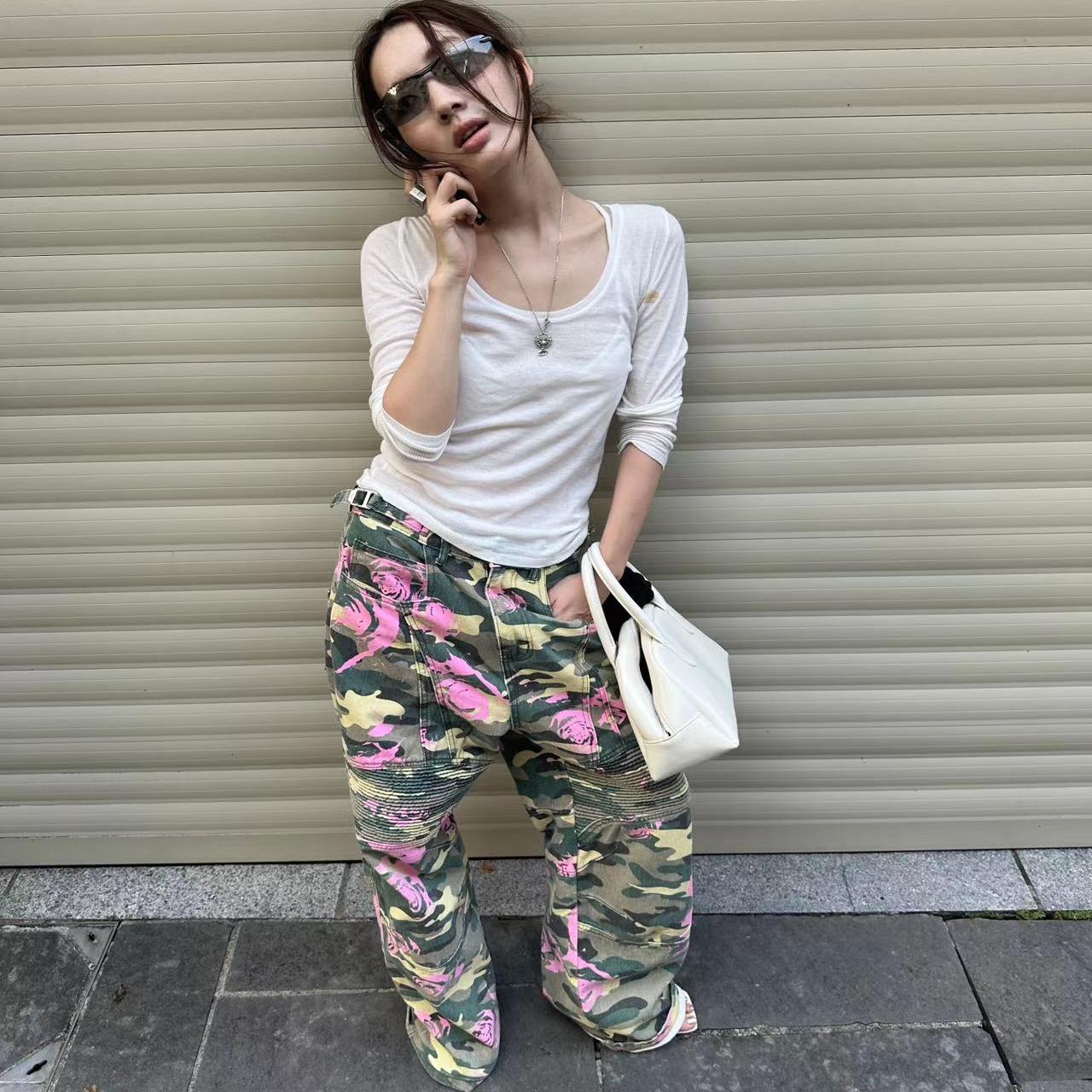 jhl拉链工装裤彩绘四季时髦