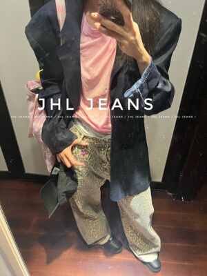 jhl豹纹印花水洗四季豹纹阔腿裤