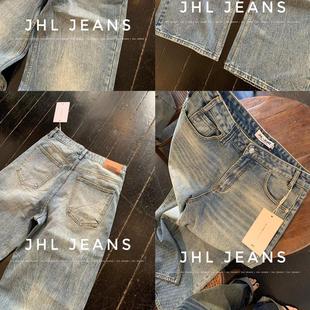 牛仔直筒裤 JHL 洗水压纹 韩韩 男女 JEANS