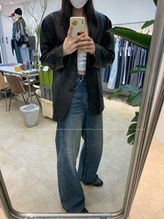 脚跟破坏宽松拖地牛仔裤 jhl jeans新无性别高级感做旧水洗牛仔裤