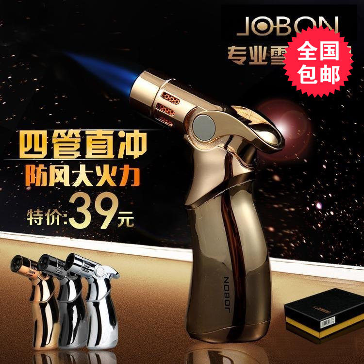 金属创意四头焊枪野外喷枪个性直冲防风充气雪茄烟斗专用打火机