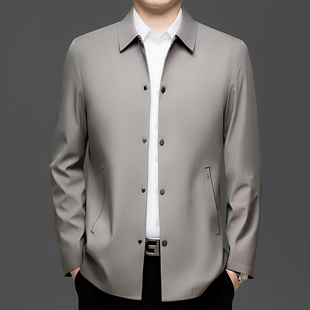 春秋季中年高端潮流男士免烫立领休闲宫廷风夹克外套哈灵顿商务风