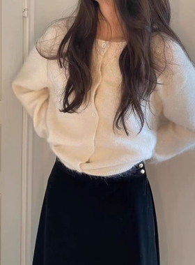 现韩国东大门代购ERUME2025冬季简约百搭单排扣圆领针织开衫毛衣