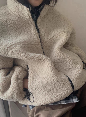 现韩国东大门代购plate2025冬季新款休闲宽松拼色立领摇粒绒外套