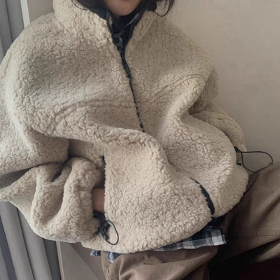 韩国代购休闲百搭立领摇粒绒外套