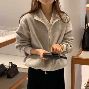 现韩国东大门代购OUNCE2025冬季时尚百搭拉链立领摇粒绒休闲外套