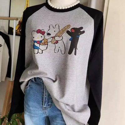 长袖通勤韩国代购印花棉女T恤