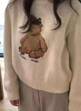 现韩国东大门代购女erume2025冬季洋气百搭圆领卡通小熊针织毛衣
