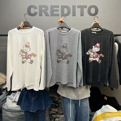 长袖通勤韩国代购印花棉女T恤